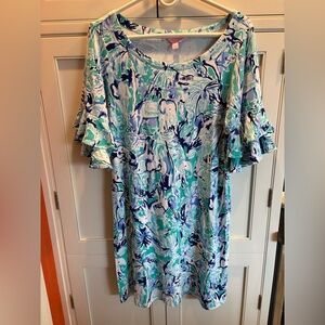 Lilly Pulitzer Blue and Green Patterned Long Sleeve Dress
